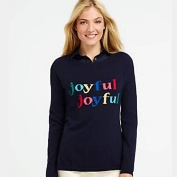 Talbots Sweaters - Talbots Joyful Navy Blue Christmas Sweater Holiday Lambswool Size L Pullover Top